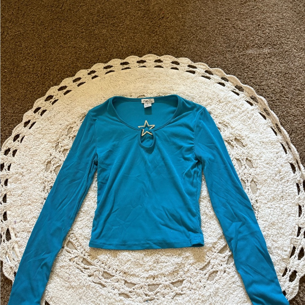 Rue21 Blue Embellished Crop Blouse